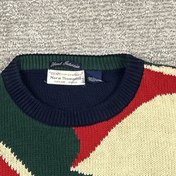 Norm Thompson Sweater Mens Large Navy Blue Golf Clubs Graphic Hand Knit Vintage - Picture 3 of 7
